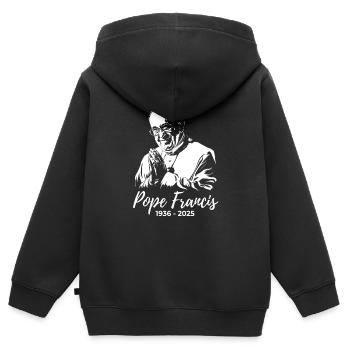 Le pape François croise les mains et prie - Sweat Premium à capuche zippé enfant bio - noir - Dos - AI Model Kid Male (0cm)