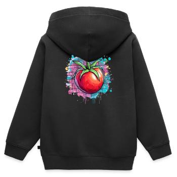Graffiti Tomate auf Mauer - Kinder Premium Organic Zip Hoodie - Schwarz - Hinten - AI Model Kid Male (0cm)