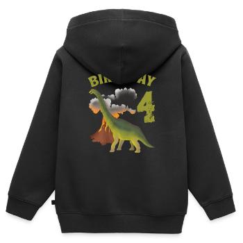 4 ans anniversaire garçon Dino Volcano - 4ème - Sweat Premium à capuche zippé enfant bio - noir - Dos - AI Model Kid Male (0cm)