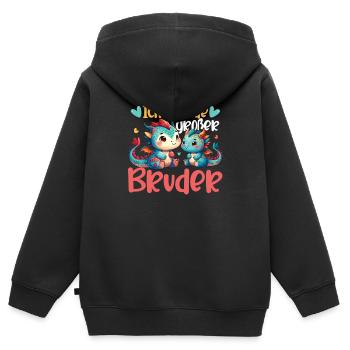 Annoncer la progéniture | Je vais être un grand frère en 2026 - Sweat Premium à capuche zippé enfant bio - noir - Dos - AI Model Kid Male (0cm)
