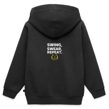 SWING SWEAR WIEDERHOLEN - Kinder Premium Organic Zip Hoodie - Schwarz - Hinten - AI Model Kid Male (0cm)