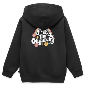 Les anti-milliardaires écrasent l’oligarchie de manière drôle - Sweat Premium à capuche zippé enfant bio - noir - Dos - AI Model Kid Male (0cm)