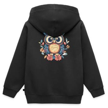 Florale Eule im Retro Stil - Kinder Premium Organic Zip Hoodie - Schwarz - Hinten - AI Model Kid Male (0cm)