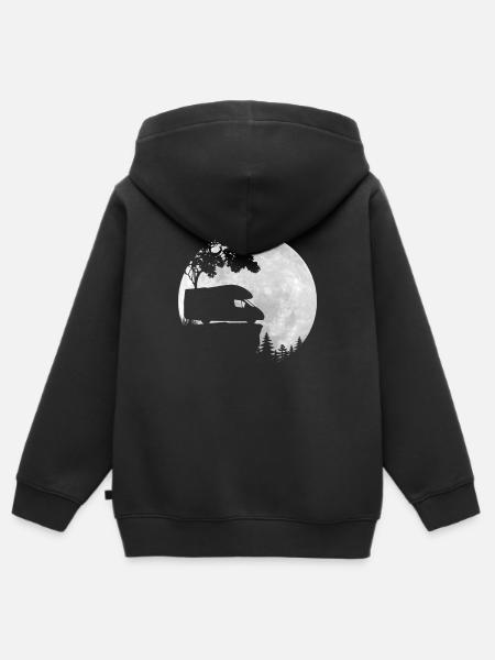 Camping-car - Liberté à l’état pur - Pleine lune - Sweat Premium à capuche zippé enfant bio - noir