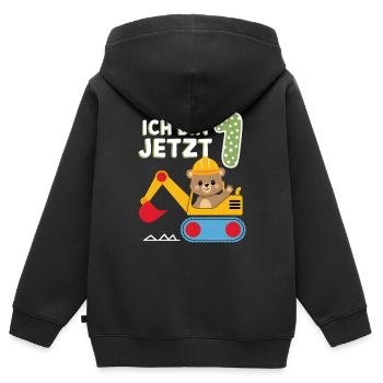 Ich bin jetzt 1 Bagger Bär 1. Geburtstag - Kinder Premium Organic Zip Hoodie - Schwarz - Hinten - AI Model Kid Male (0cm)