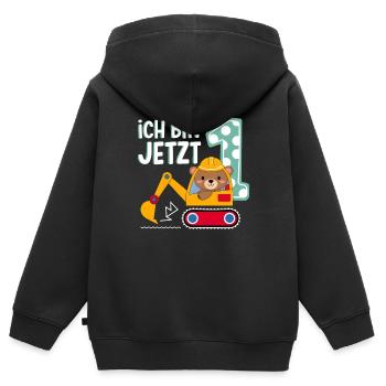 Ich bin jetzt 1 Bagger Bär 1. Geburtstag - Kinder Premium Organic Zip Hoodie - Schwarz - Hinten - AI Model Kid Male (0cm)