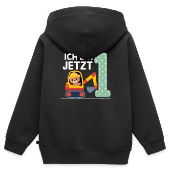 Ich bin jetzt 1 Bagger Bär 1. Geburtstag - Kinder Premium Organic Zip Hoodie - Schwarz - Hinten - AI Model Kid Male (0cm)