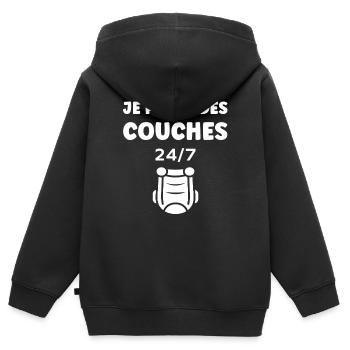 Couches - Sweat Premium à capuche zippé enfant bio - noir - Dos - AI Model Kid Male (0cm)