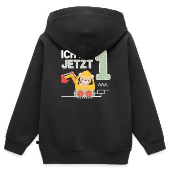 Ich bin jetzt 1 Bagger Bär 1. Geburtstag - Kinder Premium Organic Zip Hoodie - Schwarz - Hinten - AI Model Kid Male (0cm)
