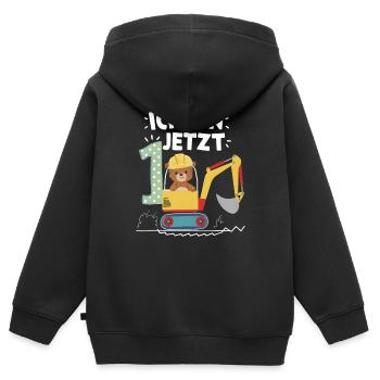 Ich bin jetzt 1 Bagger Bär 1. Geburtstag - Kinder Premium Organic Zip Hoodie - Schwarz - Hinten - AI Model Kid Male (0cm)
