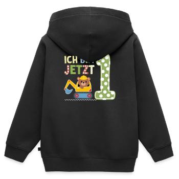 Ich bin jetzt 1 Bagger Bär 1. Geburtstag - Kinder Premium Organic Zip Hoodie - Schwarz - Hinten - AI Model Kid Male (0cm)