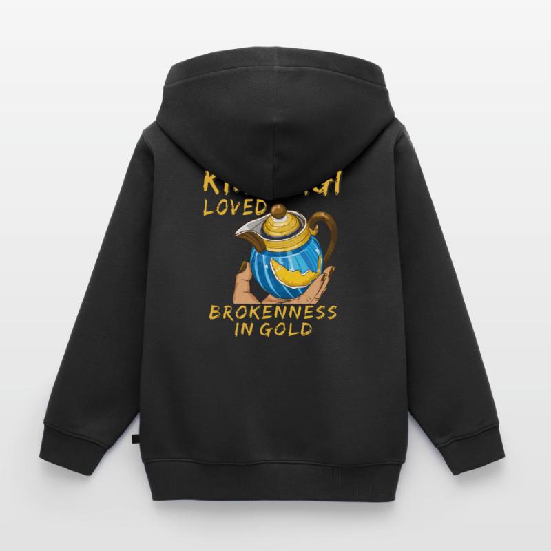 KINTSUGI LOVED BROKENNESS IN GOLD Kinder Premium Organic Zip Hoodie