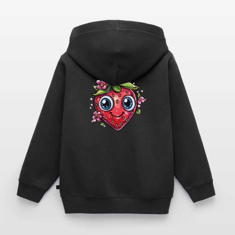 Erdbeere mit Blumenlächeln Kinder Premium Organic Zip Hoodie