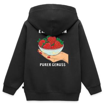 ERDBEEREN HAND PURER GENUSS - Kinder Premium Organic Zip Hoodie - Schwarz - Hinten - AI Model Kid Male (0cm)