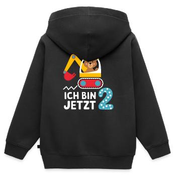 Ich bin jetzt 2 Bagger Bär 2. Geburtstag - Kinder Premium Organic Zip Hoodie - Schwarz - Hinten - AI Model Kid Male (0cm)
