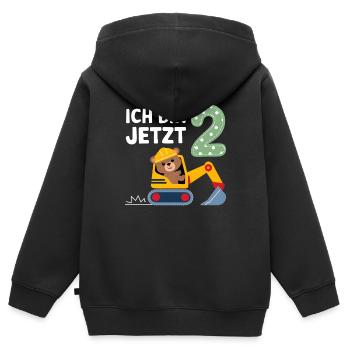 Ich bin jetzt 2 Bagger Bär 2. Geburtstag - Kinder Premium Organic Zip Hoodie - Schwarz - Hinten - AI Model Kid Male (0cm)