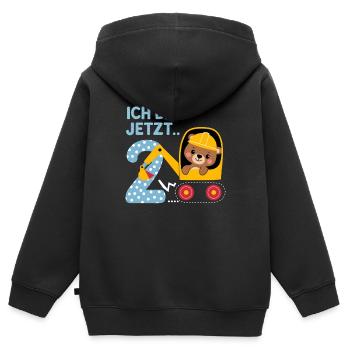 Ich bin jetzt 2 Bagger Bär 2. Geburtstag - Kinder Premium Organic Zip Hoodie - Schwarz - Hinten - AI Model Kid Male (0cm)