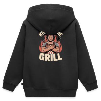 Roi du gril – Le maître des braises - Sweat Premium à capuche zippé enfant bio - noir - Dos - AI Model Kid Male (0cm)