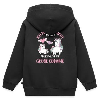 Ich bin vielleicht klein aber bald Große Cousine - Kinder Premium Organic Zip Hoodie - Schwarz - Hinten - AI Model Kid Male (0cm)
