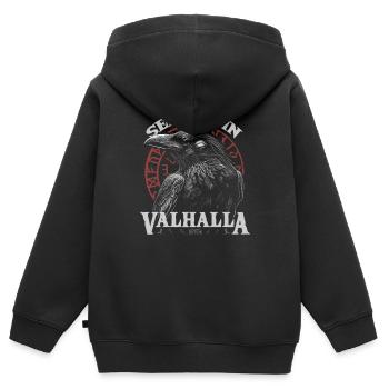 Valknut Viking Wir sehen uns in Walhalla See You - Sweat Premium à capuche zippé enfant bio - noir - Dos - AI Model Kid Male (0cm)