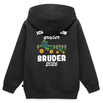 Nachwuchs Verkünden | Ich Werde Großer Bruder 2026 - Kinder Premium Organic Zip Hoodie - Schwarz - Hinten - AI Model Kid Male (0cm)