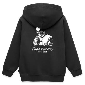 Le pape François croise les mains et prie - Sweat Premium à capuche zippé enfant bio - noir - Dos - AI Model Kid Male (0cm)