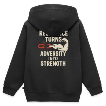 La résilience transforme l’adversité en force - Sweat Premium à capuche zippé enfant bio - noir - Dos - AI Model Kid Male (0cm)