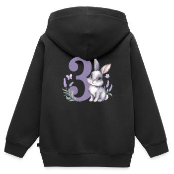 3. Geburtstag 3 Jahre Hase Häschen Lavendel Lila - Kinder Premium Organic Zip Hoodie - Schwarz - Hinten - AI Model Kid Male (0cm)