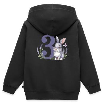 3. Geburtstag 3 Jahre Hase Häschen Lavendel Lila - Kinder Premium Organic Zip Hoodie - Schwarz - Hinten - AI Model Kid Male (0cm)