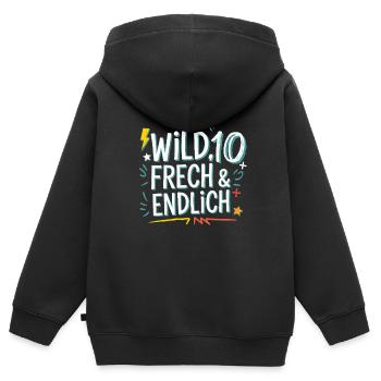 Sauvage, effronté et enfin 10 ans 10e anniversaire - Sweat Premium à capuche zippé enfant bio - noir - Dos - AI Model Kid Male (0cm)