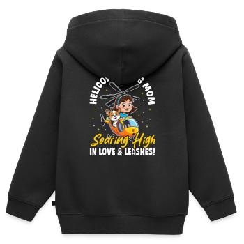 Hélicoptère chien maman amour & laisses ! Maman chienne - Sweat Premium à capuche zippé enfant bio - noir - Dos - AI Model Kid Male (0cm)