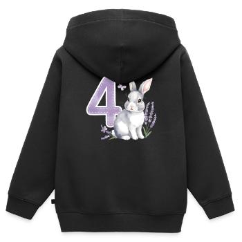 4. Geburtstag 4 Jahre Hase Häschen Lavendel Lila - Kinder Premium Organic Zip Hoodie - Schwarz - Hinten - AI Model Kid Male (0cm)