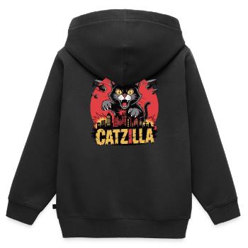 Catzilla – Die Mieze wird zur Macht - Kinder Premium Organic Zip Hoodie - Schwarz - Hinten - AI Model Kid Male (0cm)