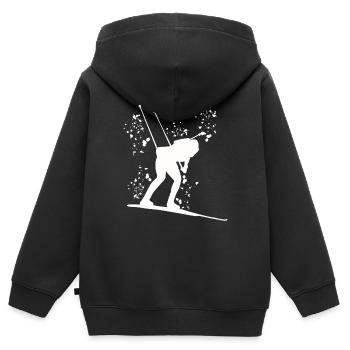 Biathlète Biathlon combiné nordique - Sweat Premium à capuche zippé enfant bio - noir - Dos - AI Model Kid Male (0cm)