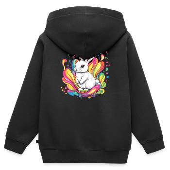 Lapin blanc avec des couleurs - Sweat Premium à capuche zippé enfant bio - noir - Dos - AI Model Kid Male (0cm)
