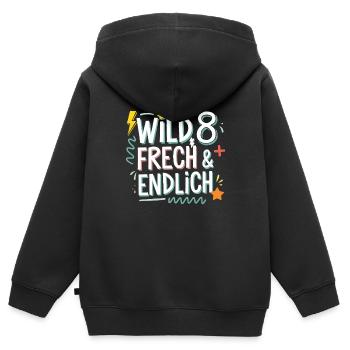 Sauvage, effronté et enfin 8 ans 8e anniversaire - Sweat Premium à capuche zippé enfant bio - noir - Dos - AI Model Kid Male (0cm)