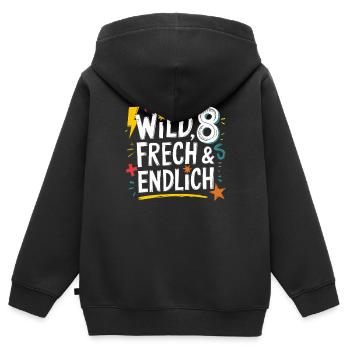 Sauvage, effronté et enfin 8 ans 8e anniversaire - Sweat Premium à capuche zippé enfant bio - noir - Dos - AI Model Kid Male (0cm)