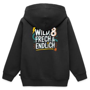 Sauvage, effronté et enfin 8 ans 8e anniversaire - Sweat Premium à capuche zippé enfant bio - noir - Dos - AI Model Kid Male (0cm)