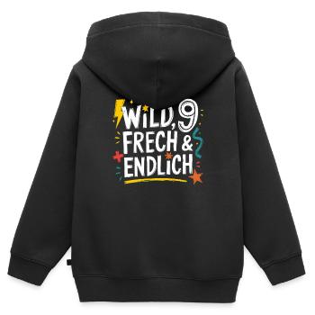 Wild, Frech & Endlich 9 Jahre 9. Geburtstag - Kinder Premium Organic Zip Hoodie - Schwarz - Hinten - AI Model Kid Male (0cm)