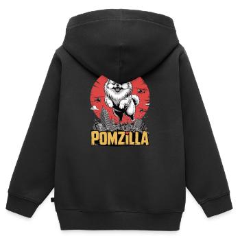 Pomzilla – Flausch, Panik, Weltuntergang - Kinder Premium Organic Zip Hoodie - Schwarz - Hinten - AI Model Kid Male (0cm)