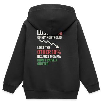 Börsenhändler Lustiger Spruch: 90% Verlust - Kinder Premium Organic Zip Hoodie - Schwarz - Hinten - AI Model Kid Male (0cm)