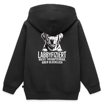 Labbyfiziert – Einmal Labrador, fürimmer glücklich - Kinder Premium Organic Zip Hoodie - Schwarz - Hinten - AI Model Kid Male (0cm)