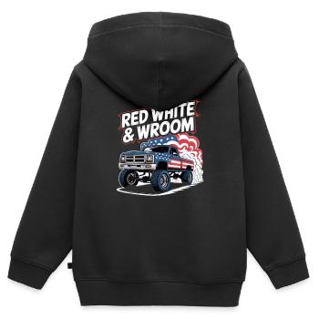 4. Juli Truck Bros Red White & Wroom - Kinder Premium Organic Zip Hoodie - Schwarz - Hinten - AI Model Kid Male (0cm)