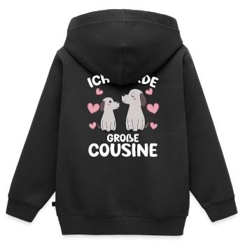 Un grand cousin annonce un chiot de chien - Sweat Premium à capuche zippé enfant bio - noir - Dos - AI Model Kid Male (0cm)