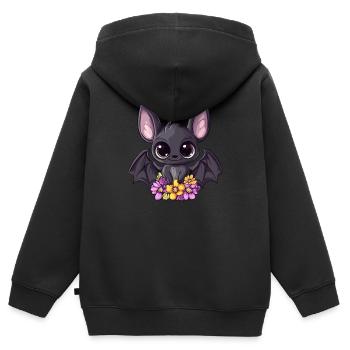 Chauve-souris avec des fleurs - Sweat Premium à capuche zippé enfant bio - noir - Dos - AI Model Kid Male (0cm)
