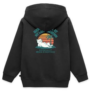 Urlaubsmodus im Kopf – Büroalltag im Körper - Kinder Premium Organic Zip Hoodie - Schwarz - Hinten - AI Model Kid Male (0cm)