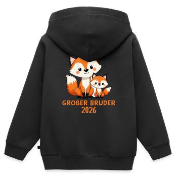Großer Bruder 2026 niedlicher Fuchs Füchse Geburt - Kinder Premium Organic Zip Hoodie - Schwarz - Hinten - AI Model Kid Male (0cm)