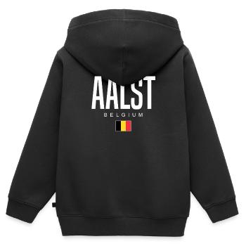 Aalst Belgien - Kinder Premium Organic Zip Hoodie - Schwarz - Hinten - AI Model Kid Male (0cm)