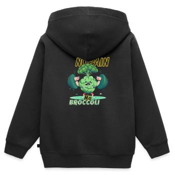 KEINE SCHMERZEN, KEIN BROKKOLI - Kinder Premium Organic Zip Hoodie - Schwarz - Hinten - AI Model Kid Male (0cm)