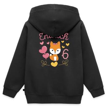 Enfin 6 ans fille anniversaire chemise renard - Sweat Premium à capuche zippé enfant bio - noir - Dos - AI Model Kid Male (0cm)